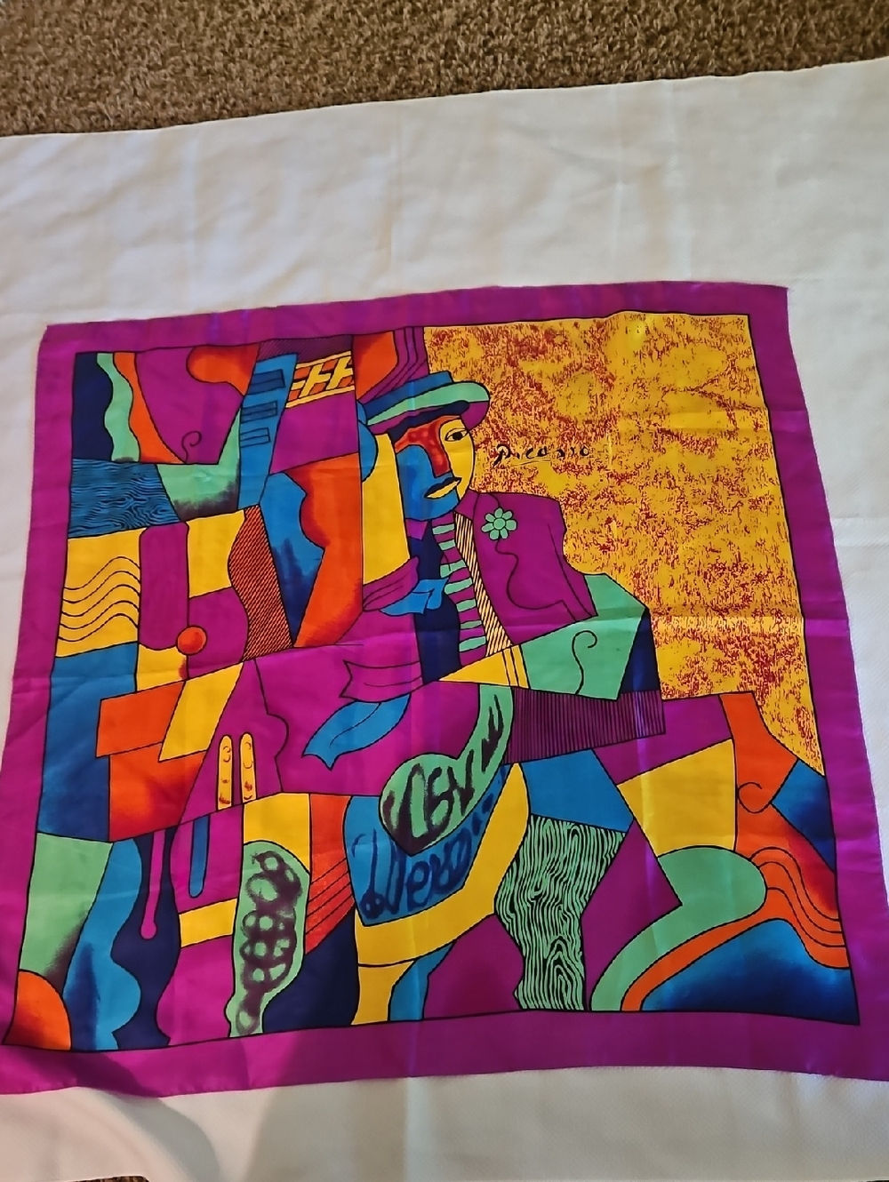 Vintage Picasso Silk Abstract Art Square Scarf - Multicolor